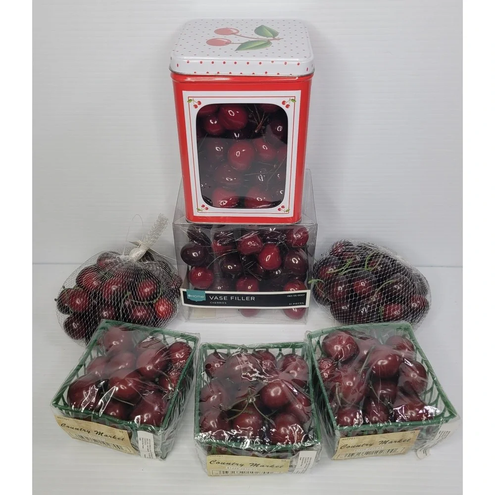 Realistic Artificial Cherries Fake Fruit Décor HUGE Unopened Lot 100+ Summer